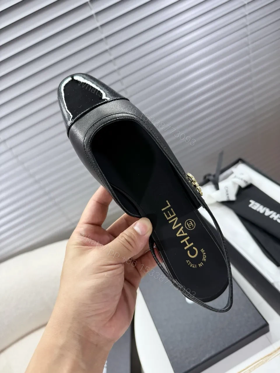 View 8 of Glossy Cap-Toe Black Slingback Mules, Luxury Style, All-Day Comfort