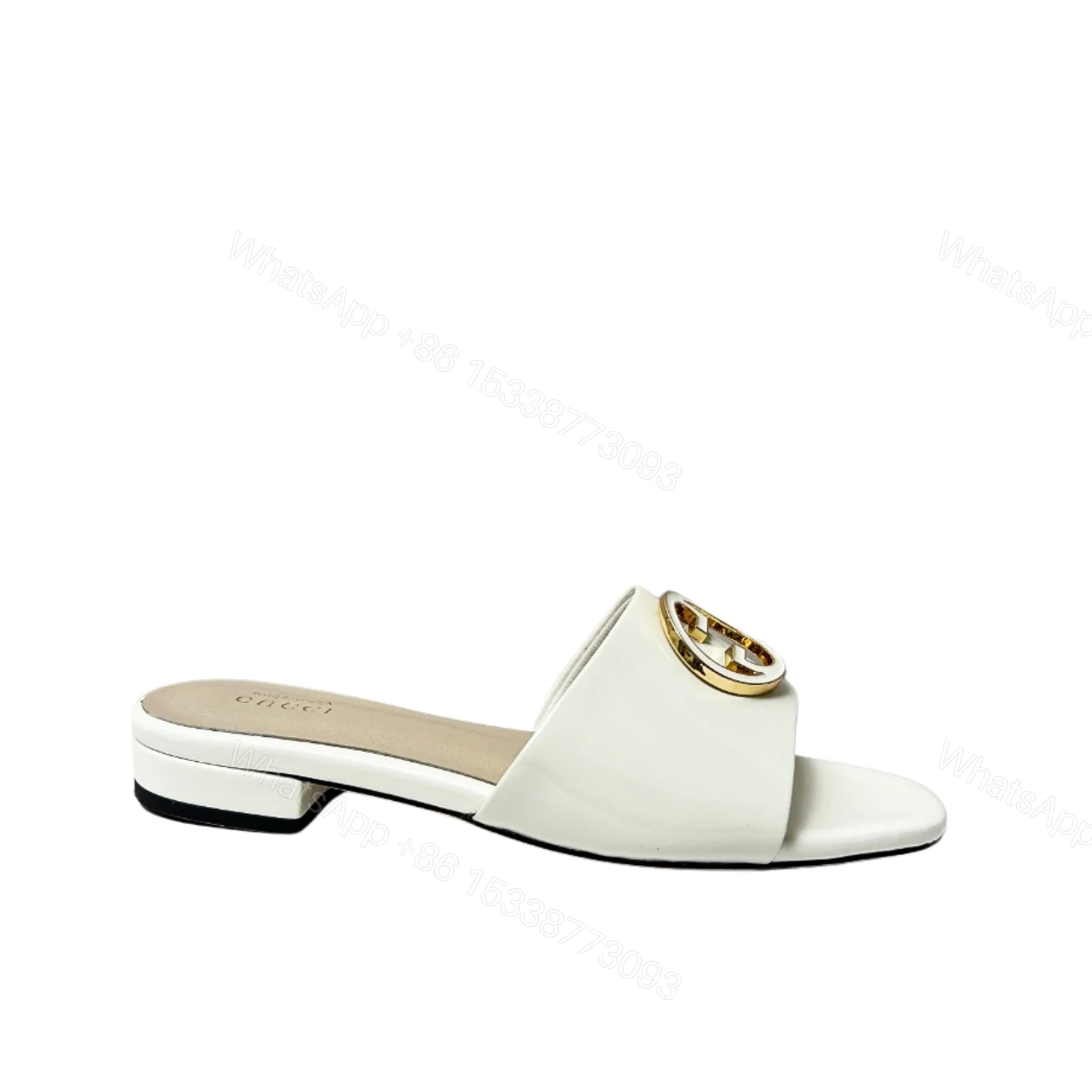 GUCCI WOMEN ROUND INTERLOCKING G SANDAL IN WHITE — view 1