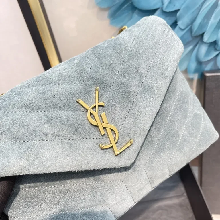 View 6 of Powder-Blue Suede Crossbody with YSL Monogram Gold Hardware