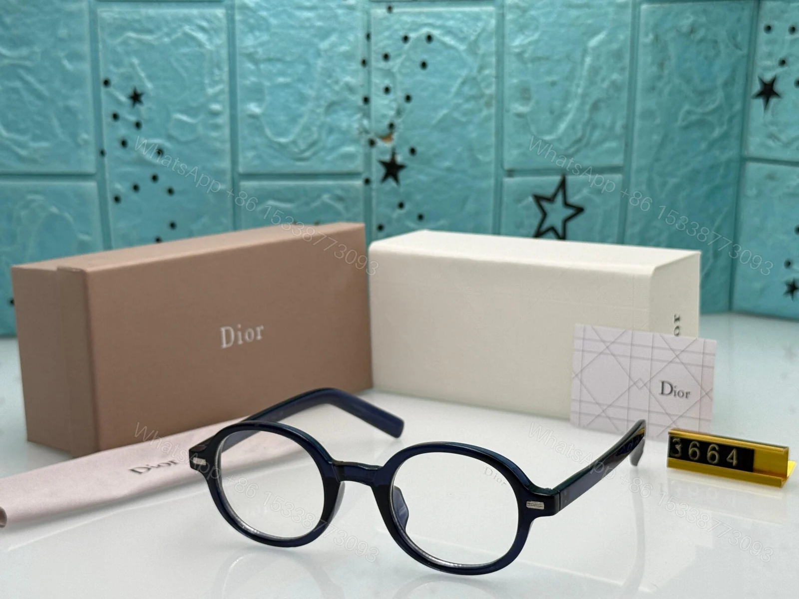 View 4 of Dior Eyeglasses Round Blue-Clear-Grey-Black Acetate