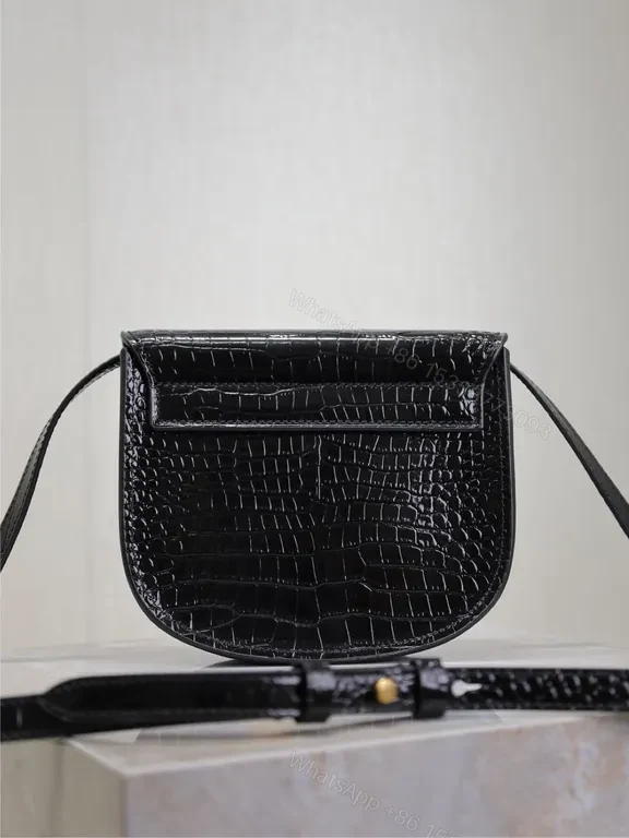 View 7 of Compact Luxe Crocodile-Textured Crossbody: Signature YSL Hardware