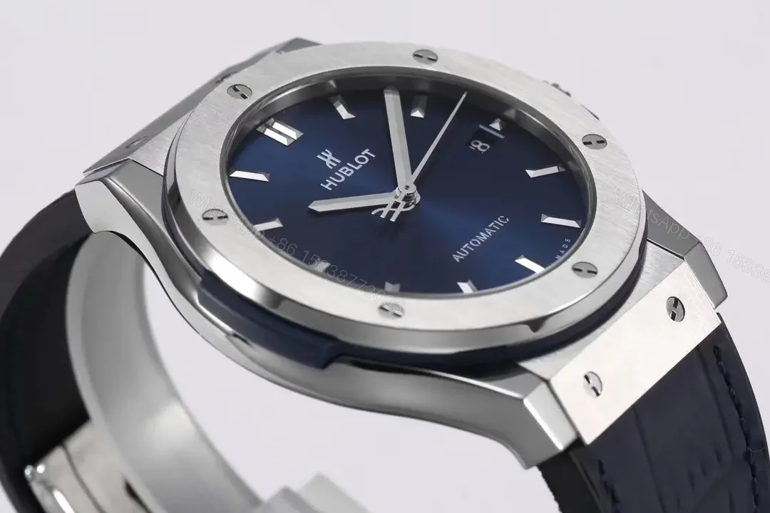 View 6 of Hublot Classic Fusion Blue Dial Automatic Watch with Titanium Case and Leather Strap