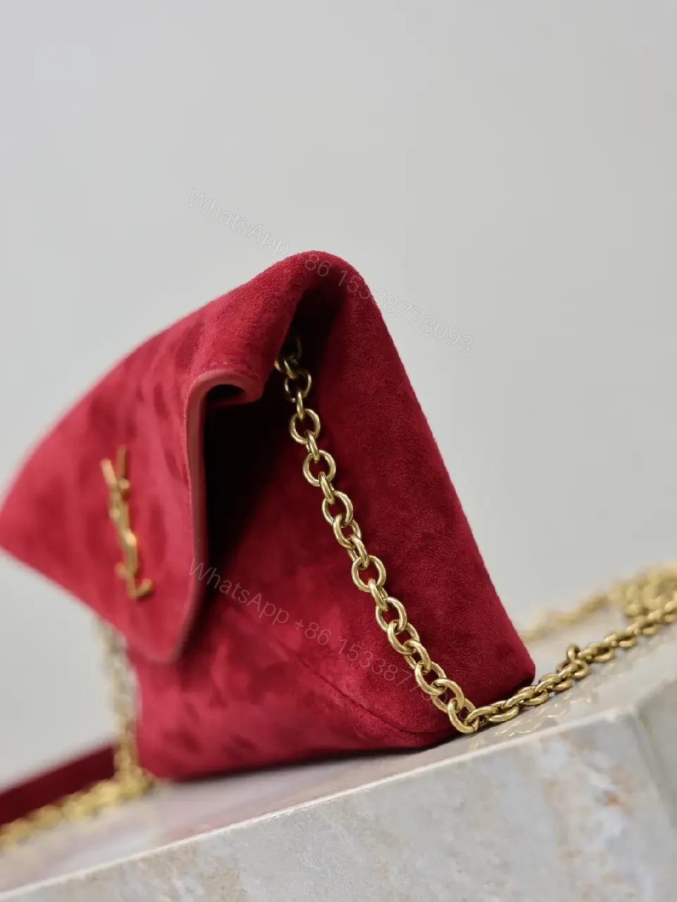 View 3 of Red Velvet Clutch with Gold-Tone Envelope Charm