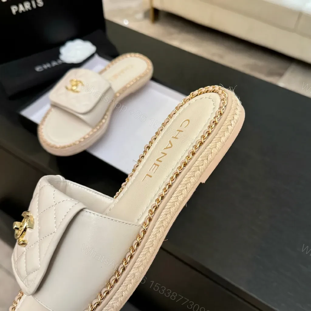 View 4 of Quilted Leather Slides: Gold Logo, Luxe Casual Comfort