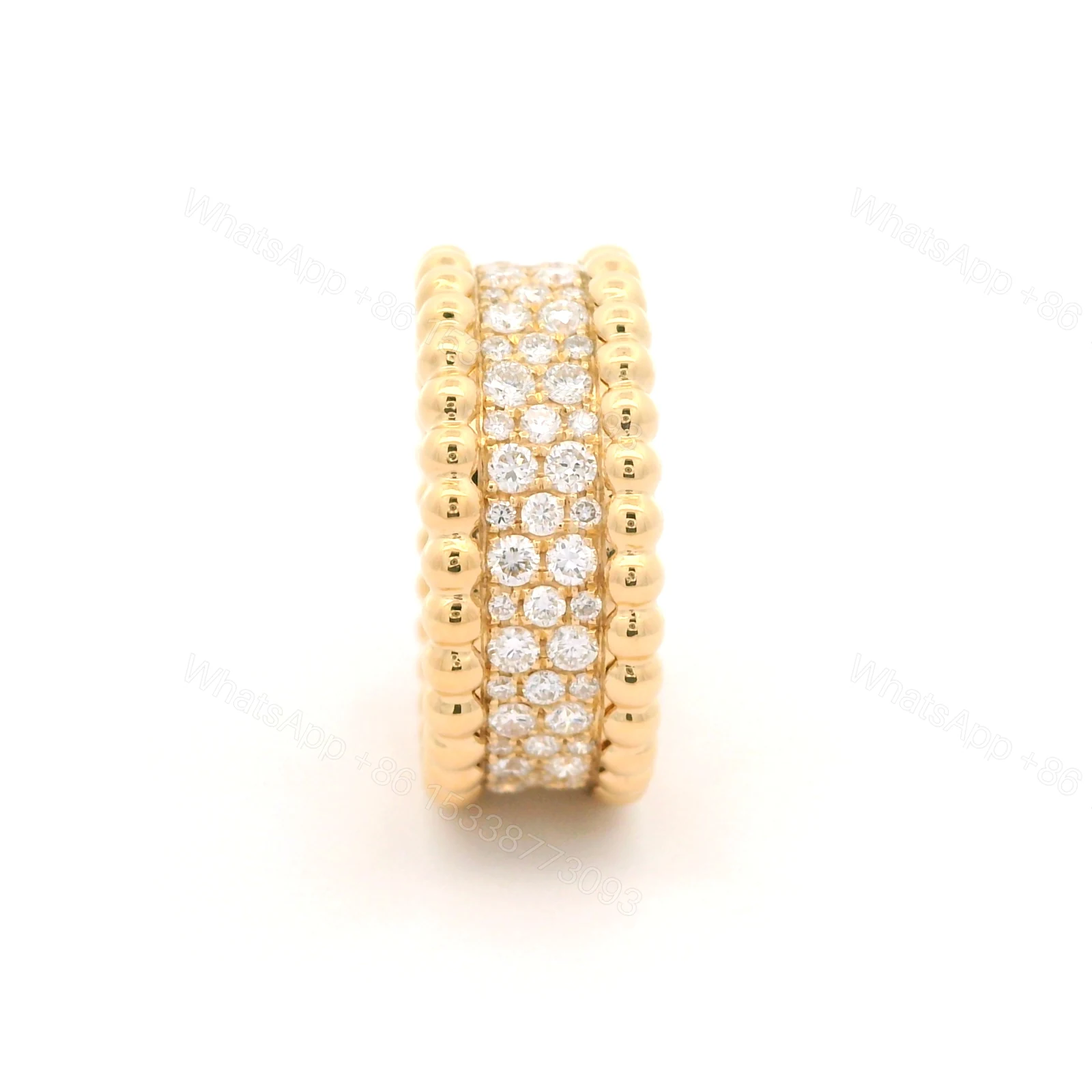 View 2 of 18K Gold Van Cleef & Arpels Perlée Pave 3 Row Wide Diamond Ring