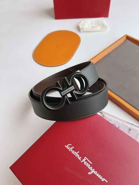 View 8 of Grey Leather Ferragamo Belt with Signature Buckle - Everyday Luxury