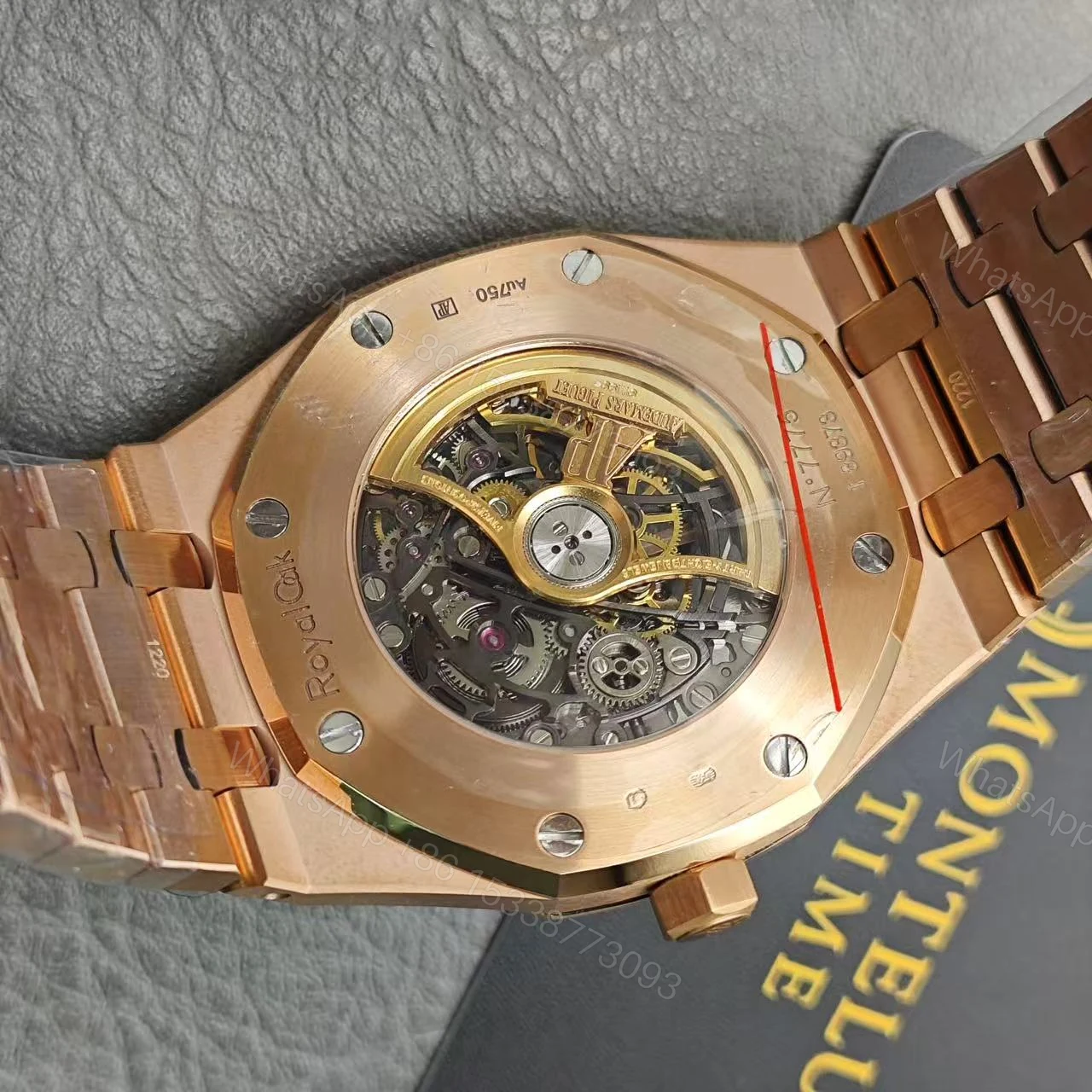 View 7 of Audemars Piguet Royal Oak Skeleton Rose Gold Ref15407 Super Clone Replica