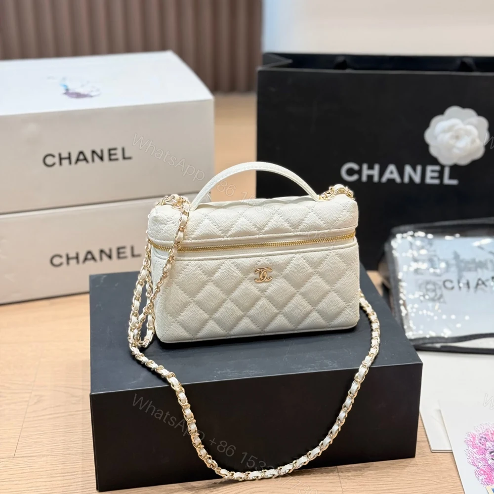 View 2 of Chanel Classic Vanity With Chain Gold Hardware White 19Cm