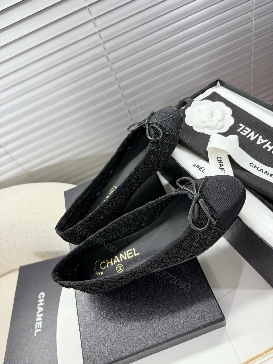 View 3 of Lace Knit Ballet Flats: Subtle Bow, All-Day Comfort, Black