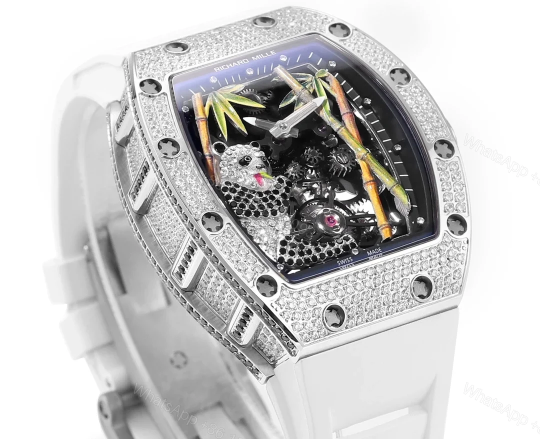 View 4 of Richard Mille RM26-01 Panda Tourbillon Watch Full Diamond Giant Panda Bamboo Art 18K White Gold Mechanical Luxury EditionRM26-01-PND-WHT