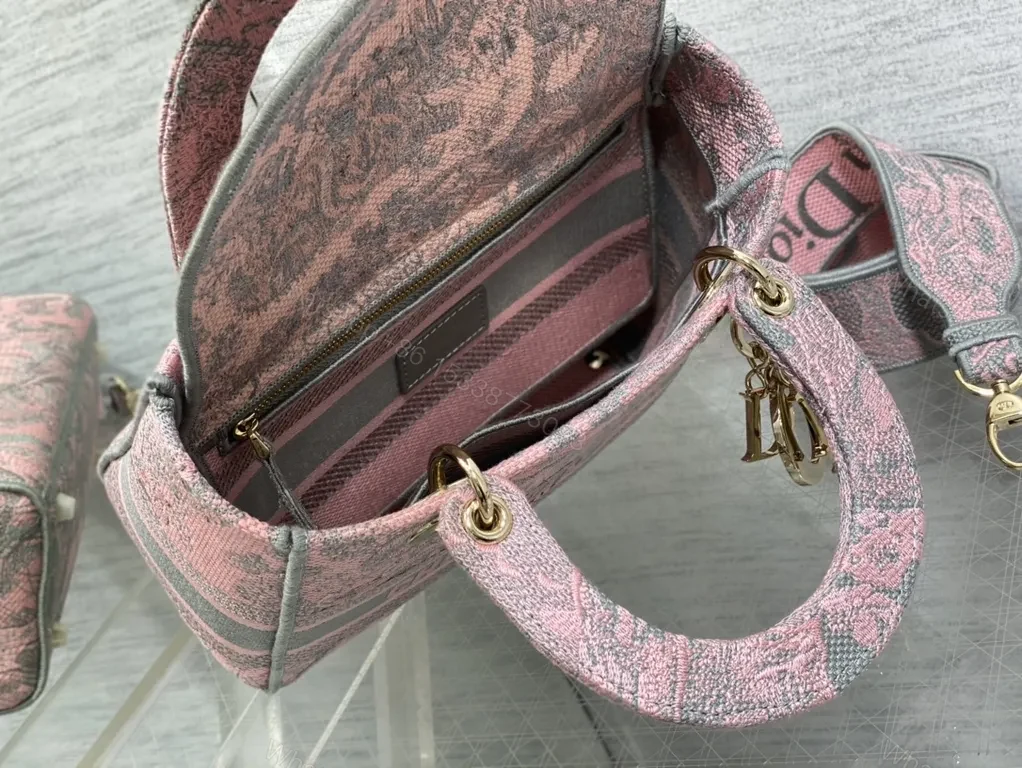 View 7 of Pink Jacquard Dior Tote â€” Bold Texture Everyday Glamour Tote