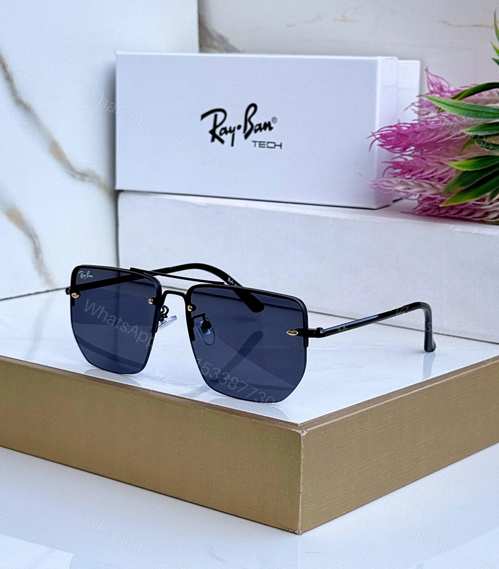 View 2 of Ray-Ban Square Sunglasses Black-Grey Metal Frame