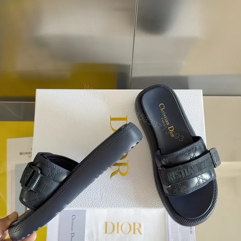 View 2 of Patterned Sandals: Quilted Leather Dior-Style Slide Sandals