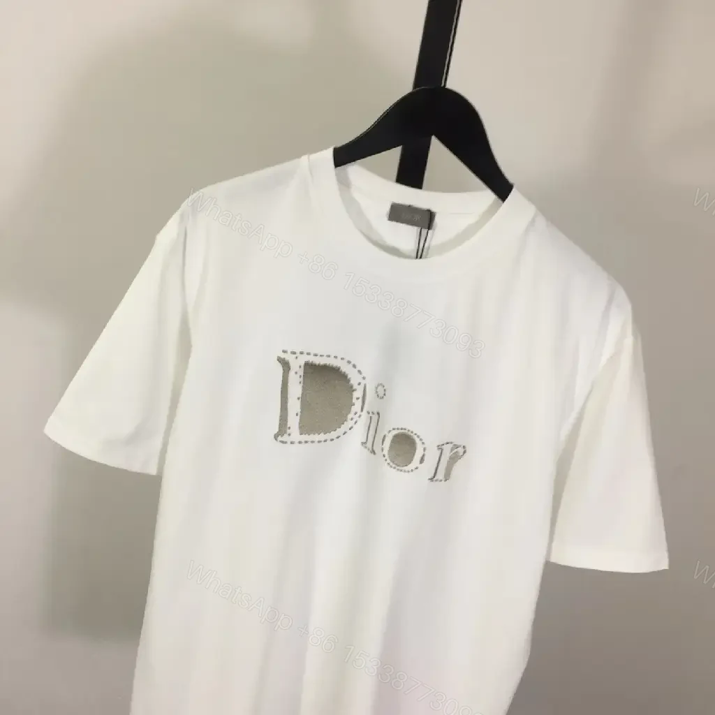View 7 of White Cotton Tee: Subtle Dior-Inspired Logo, Premium Basic