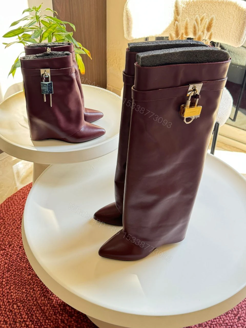 Givenchy Leather Shark Lock Wedge Knee Length Boots — view 1