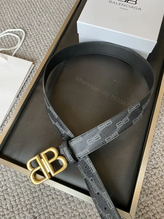 View 6 of Monogram Belt with Bold Gold Buckle - Luxury Jacquard Style Belt