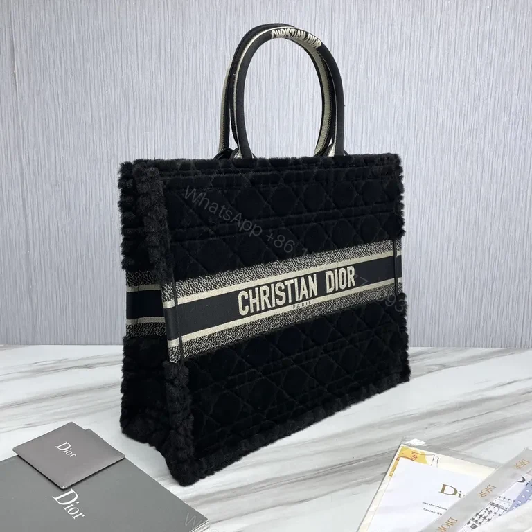View 5 of Statement Black BouclÃ© Fur Tote with Dior Band Bag