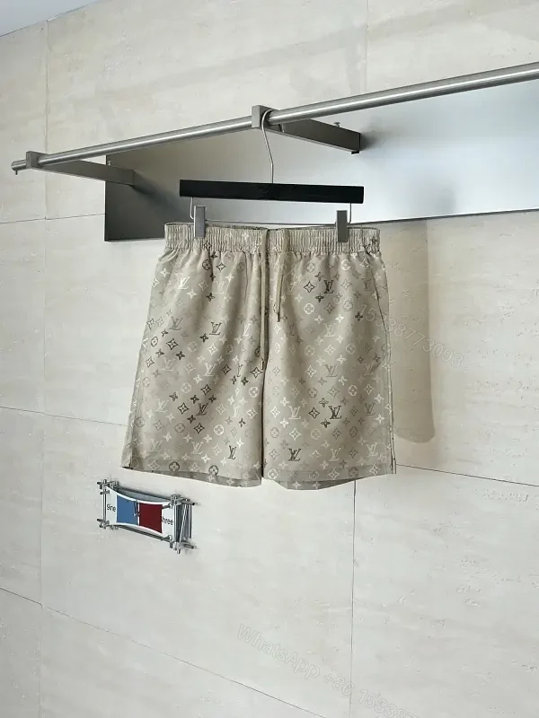 Beige LV Monogram Print Linen Shorts Casual Comfort Jogger shorts — view 1