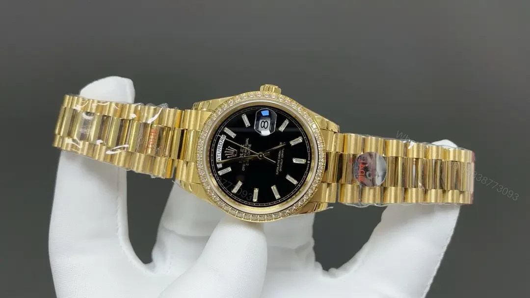 View 2 of Rolex Day-Date 36 118348 Yellow Gold Diamond Black Dial Oyster Bracelet Watch 118348-0208