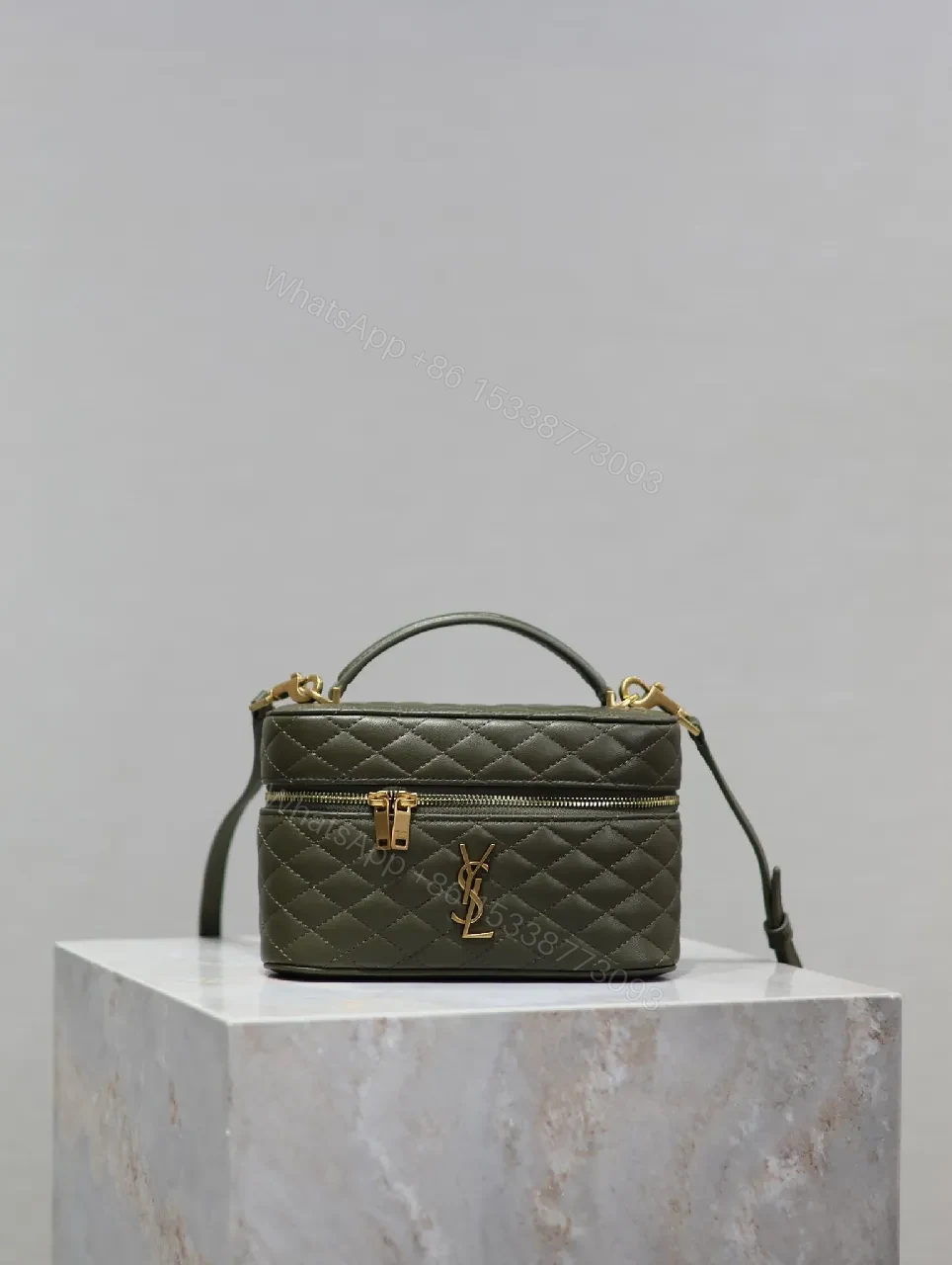 Compact Olive Quilted Crossbody with Gold Hardware — view 1