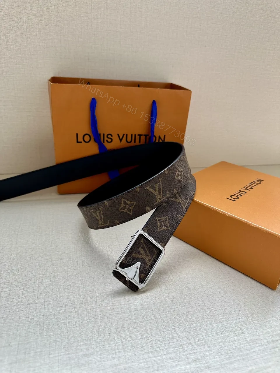View 7 of Leather Belt Monogram & Gold Buckle: Subtle Luxury Belt