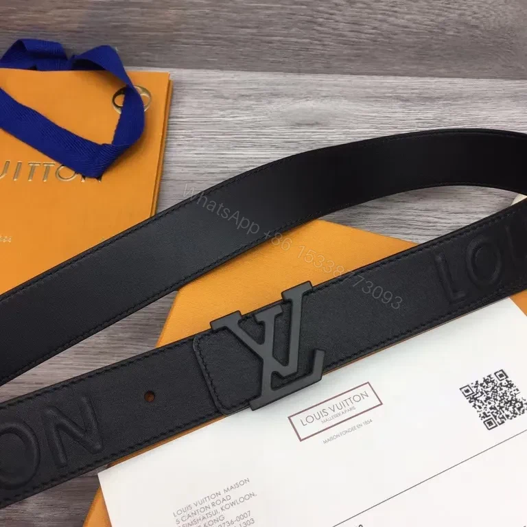 View 6 of Minimalist Black Leather Belt with LV-Inspired Buckle