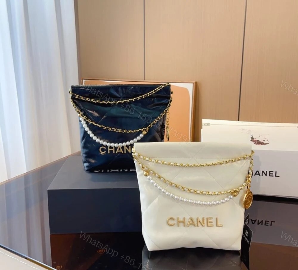 View 6 of Chanel 22 Mini Handbag Crystal Pearls Black 22Cm