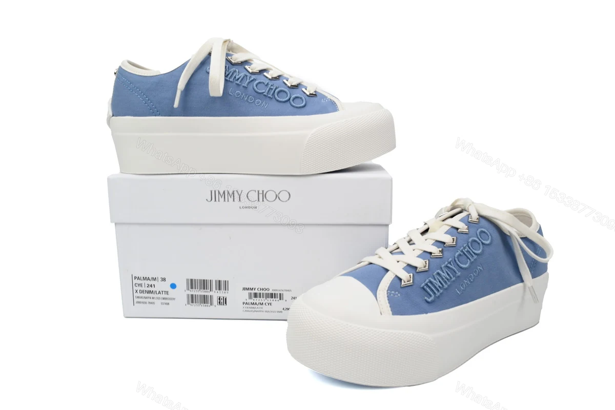 View 2 of Women's Jimmy Choo Palma Maxi Blue Canvas Platform Trainers