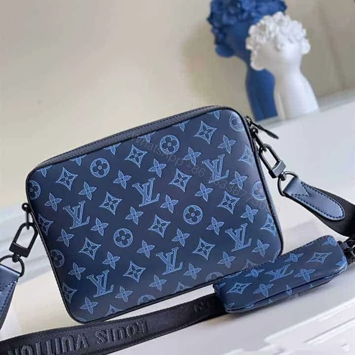 View 6 of M45730 LOUIS VUITTON DUO MESSENGER BAG NAVY BLUE MONOGRAM SHADOW COWHIDE LEATHER