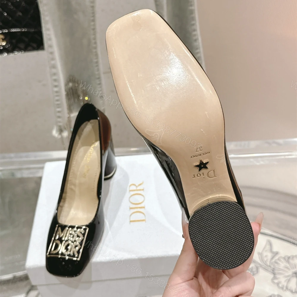 View 9 of 高仿Dior*Miss系列KCX321方頭LOGO金屬扣高踭單鞋黑色免檢版