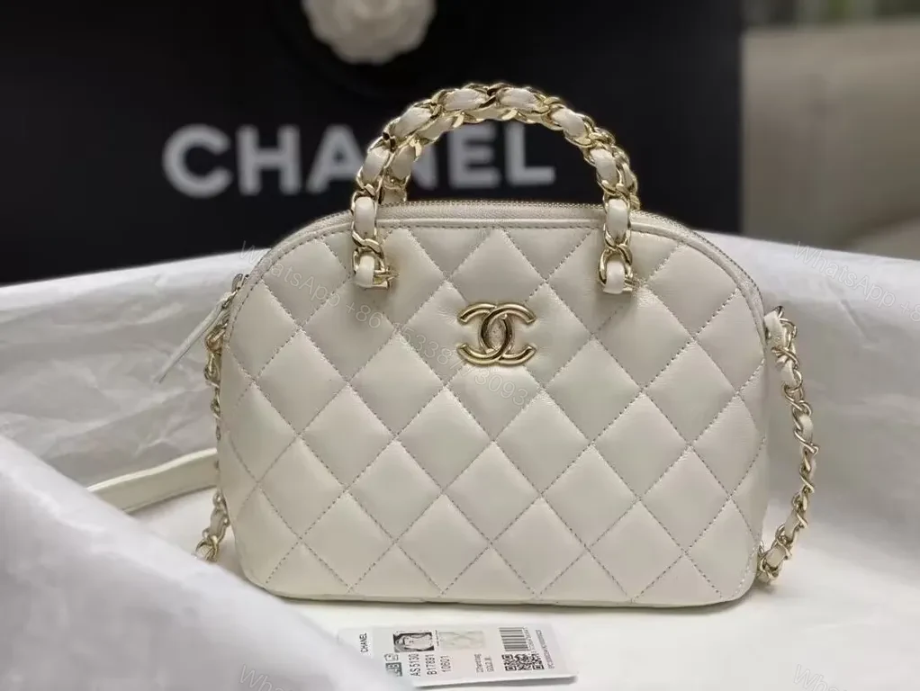 View 3 of Cream Quilted Chain Satchel: Timeless Compact Luxury Bag