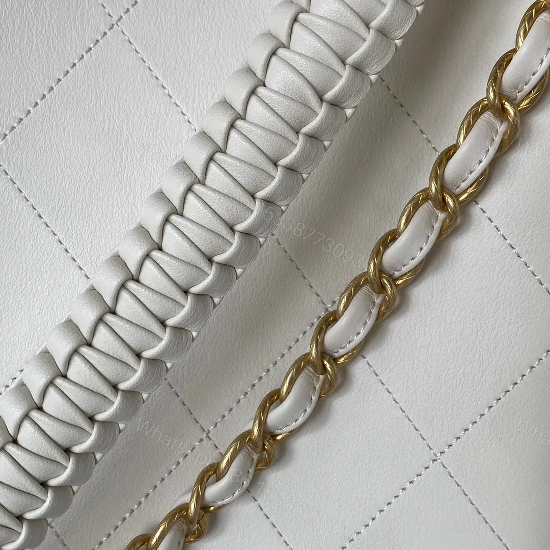View 5 of Chanel Calfskin Hobo Bag White/Black
