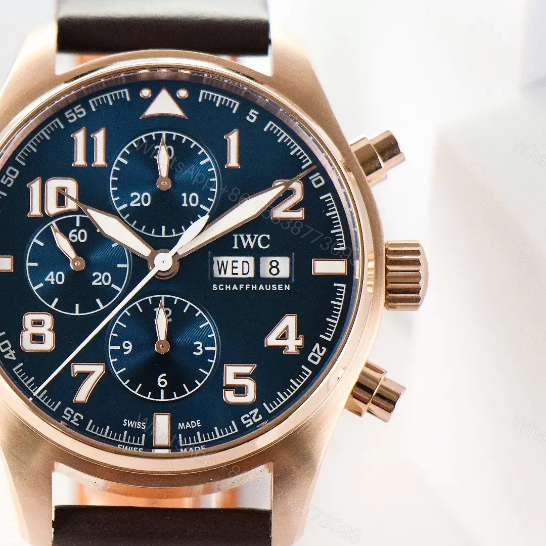 View 4 of IWC Rose Gold Pilot Chronograph Blue Dial Leather Strap Ultimate 43MM IW378003