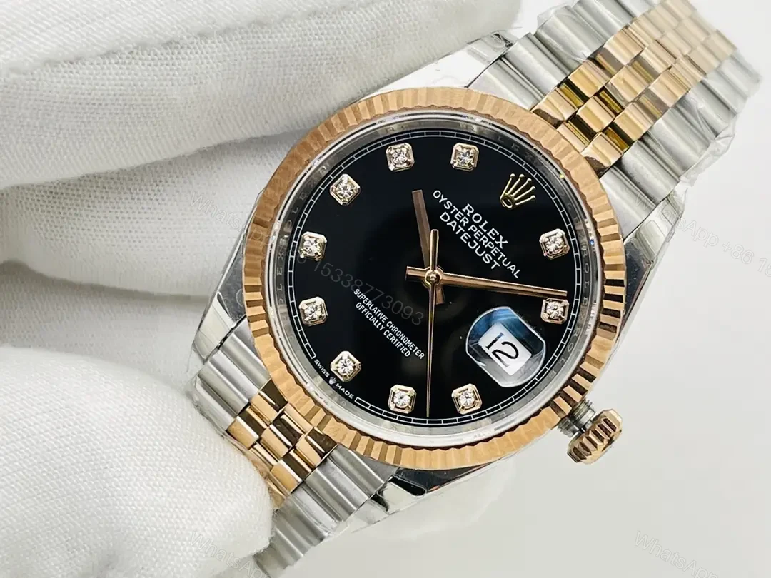 View 3 of Rolex Datejust 36 Rolesor Everose Fluted Jubilee Black Dial Diamonds 116231-0056
