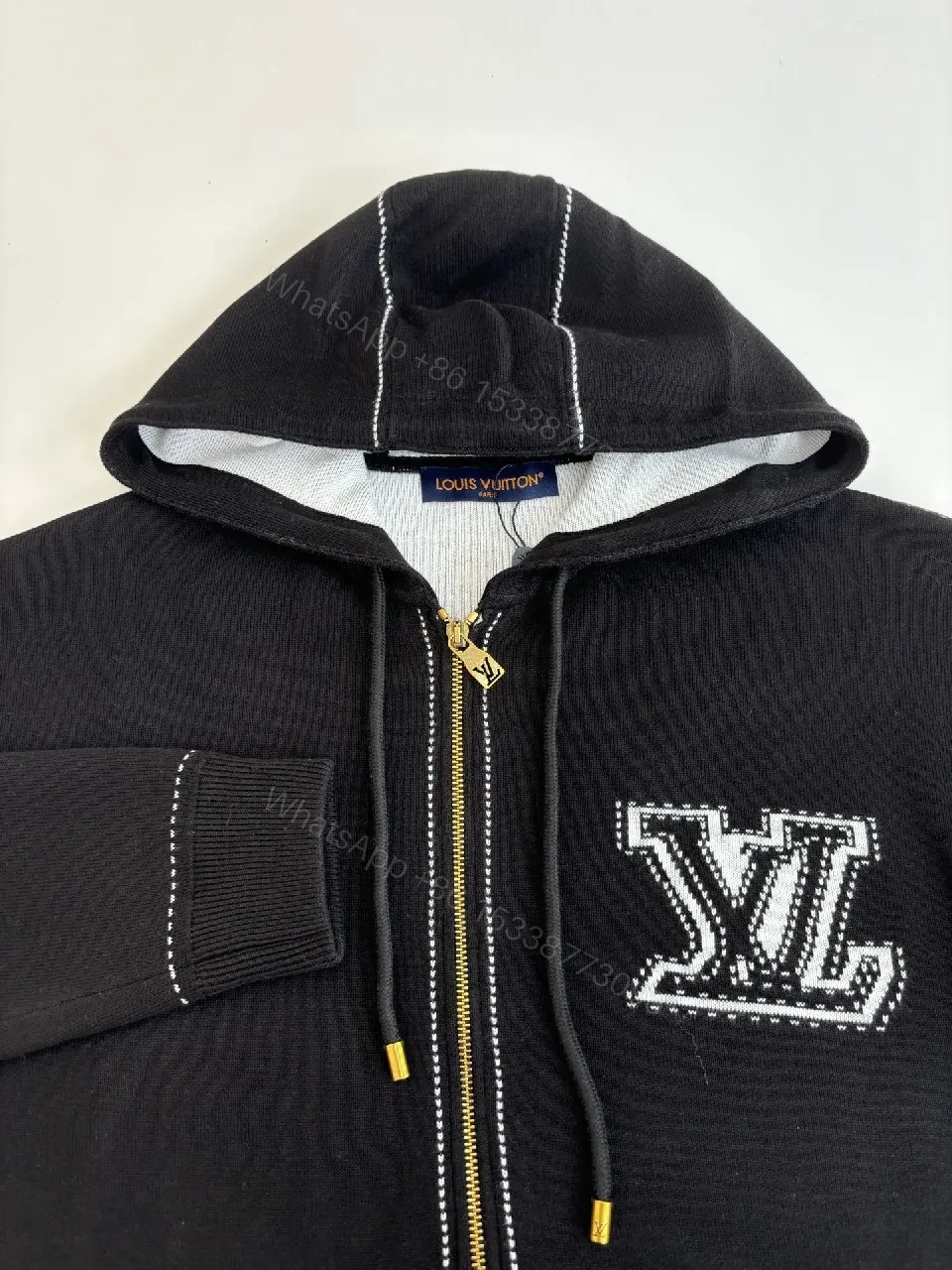 View 10 of Oversized Zip Hoodie: Black Fleece, Gold Zipper, Luxe Monogram
