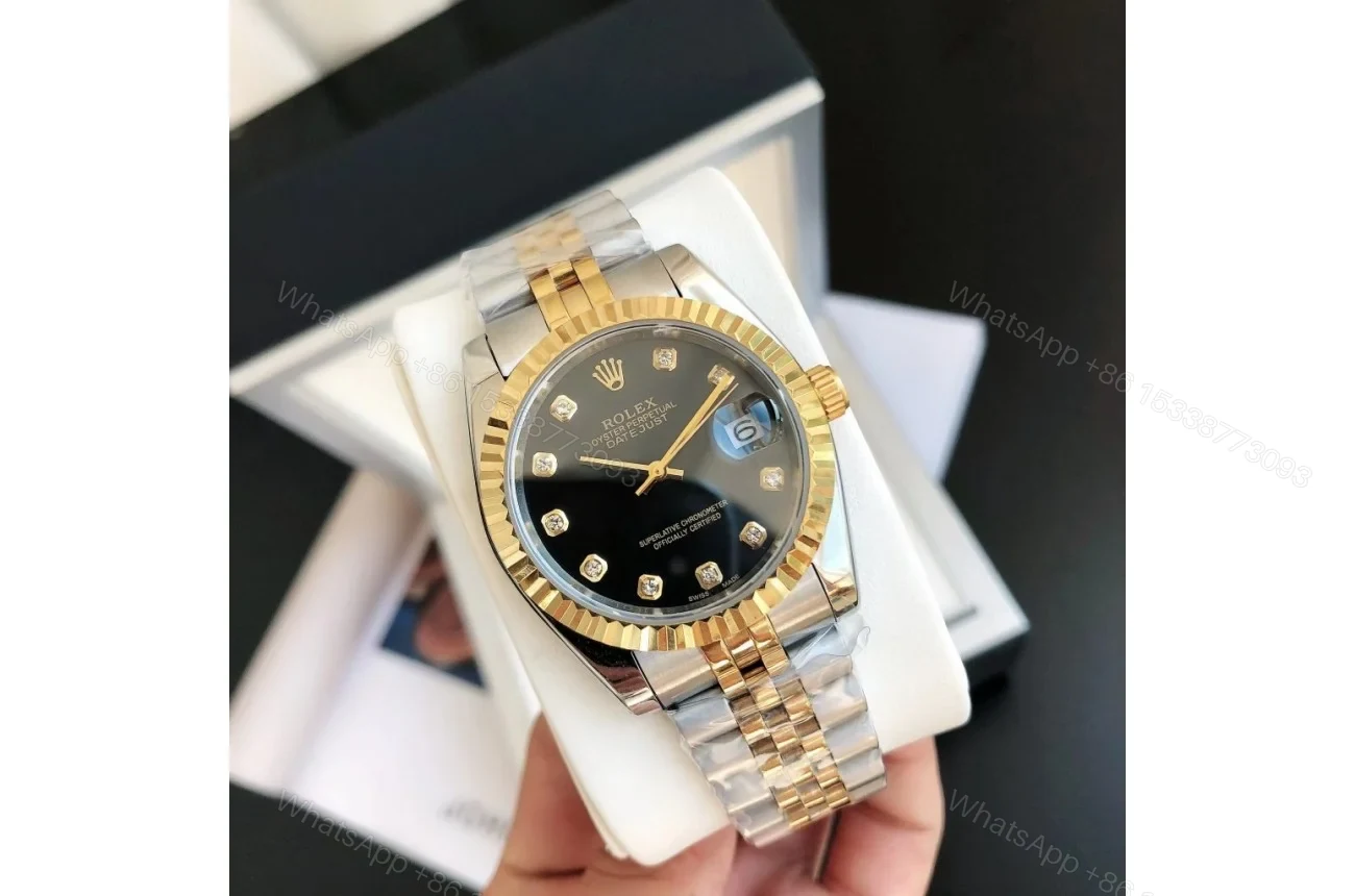 View 2 of Replica Rolex Datejust RG/SS Jub Black/Dia 36/28 mm
