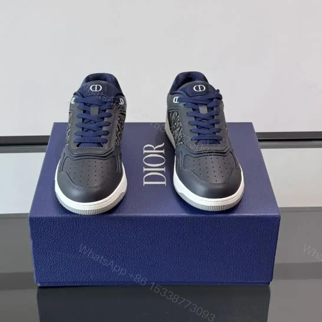 View 3 of DIOR B27 UPTOWN LOW-TOP SNEAKERS BLUE SMOOTH CALFSKIN AND BLUE OBLIQUE JACQUARD – CD215