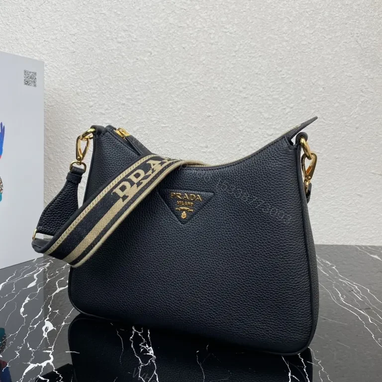 View 5 of Black Pebbled Leather Prada-Inspired Crossbody: Compact Luxury
