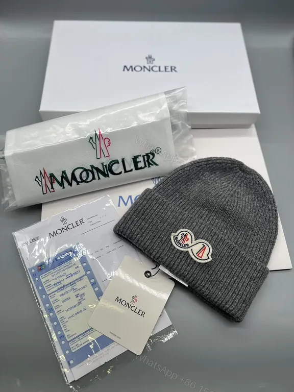 View 5 of Bold Red Moncler Beanie â€” Lux Wool-Blend Warmth, Logo Patch