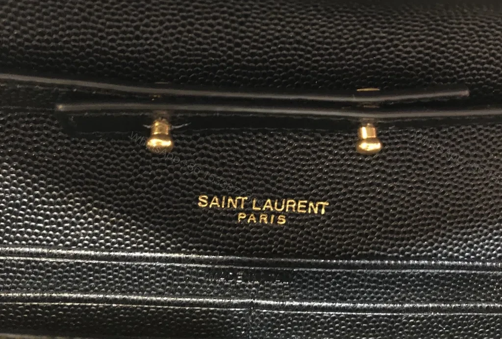 View 6 of Black Leather Chevron Clutch with Gold YSL Emblem - Luxury Evening Bag