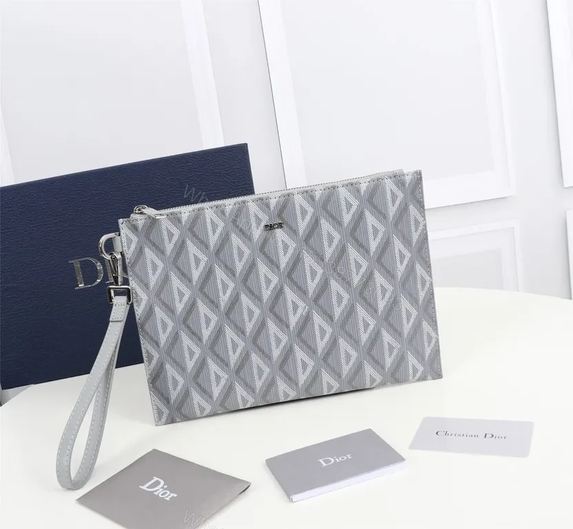 Grey Dior Oblique Jacquard Pouch â€” Elegant, Hands-free Carry — view 1
