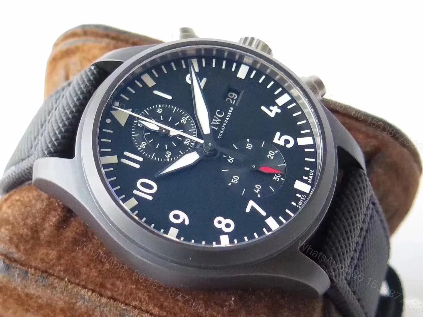 View 4 of IWC Pilot Top Gun Movie Replica Chronograph IW389001 Ceramic Black Dial7750 2022