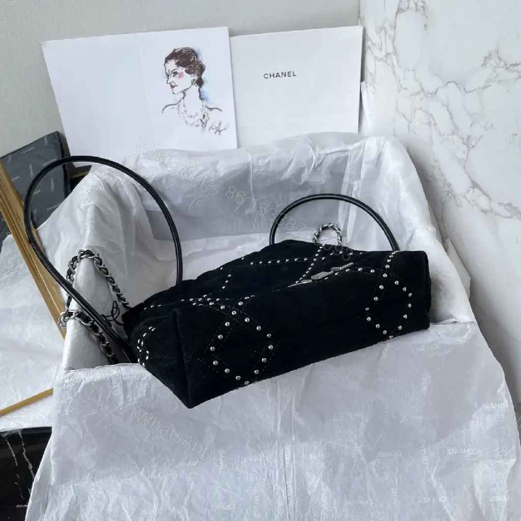 View 8 of Velvet Diamond-Quilted Shoulder Bag, Black, Luxe Style