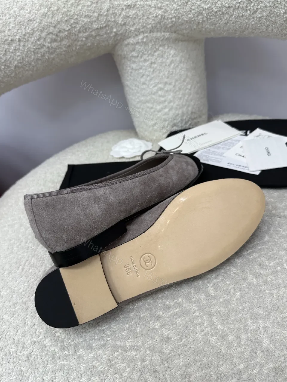 View 2 of Taupe Suede & Velvet Bow Ballet Flats, All-Day Comfort