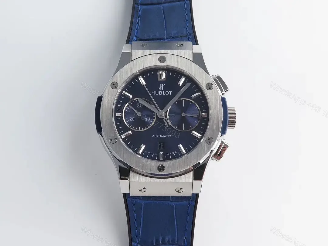 Hublot Classic Fusion Blue Dial Stainless Steel Automatic Watch with Blue Leather Strap — view 1