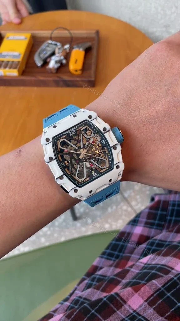 View 11 of Replica Richard Mille RM 35-03 Rafael Nadal White Carbon Fiber Case Blue Strap