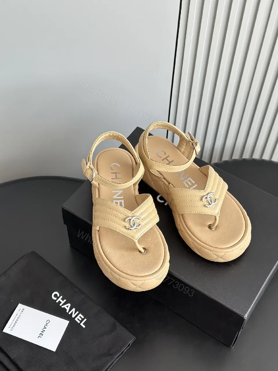 View 4 of Quilted Leather Sandal with Cushioned Footbed and Nude-Tan Strap