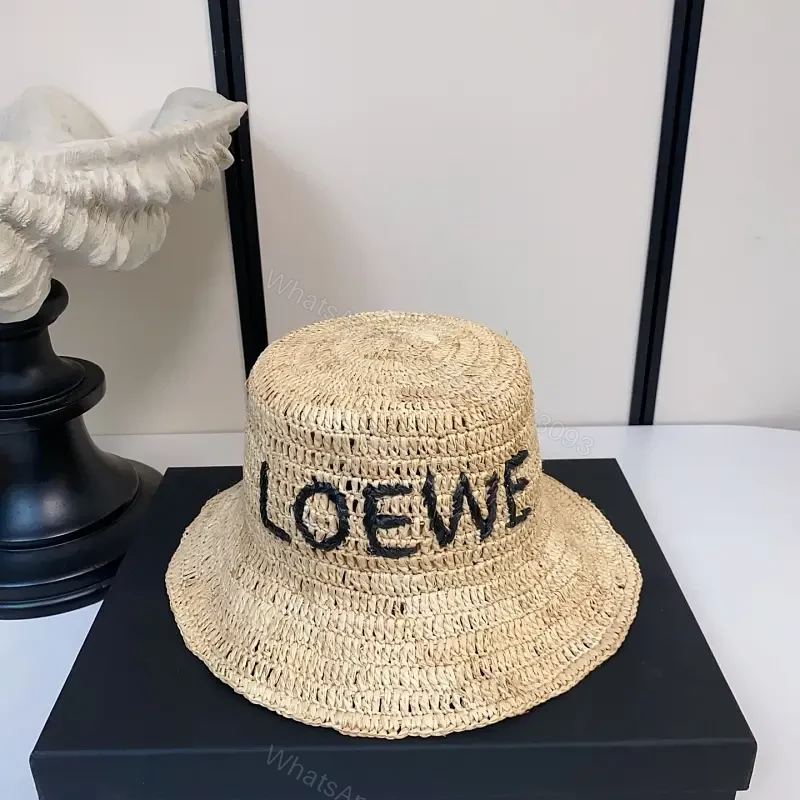 Light Natural Straw Bucket Hat LOEWE Embroidered Crown Cap — view 1