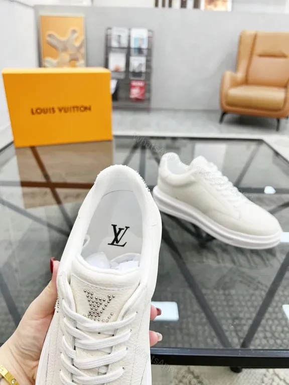 View 3 of White Leather Sneakers: Premium, LV-Inspired Luxury Casual Shoes