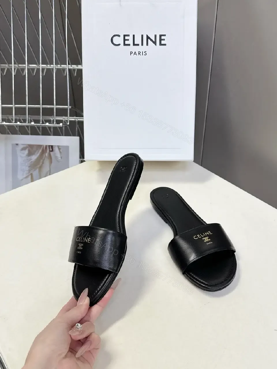 View 2 of Minimal Black Leather Slide – Luxury Minimalist Comfort